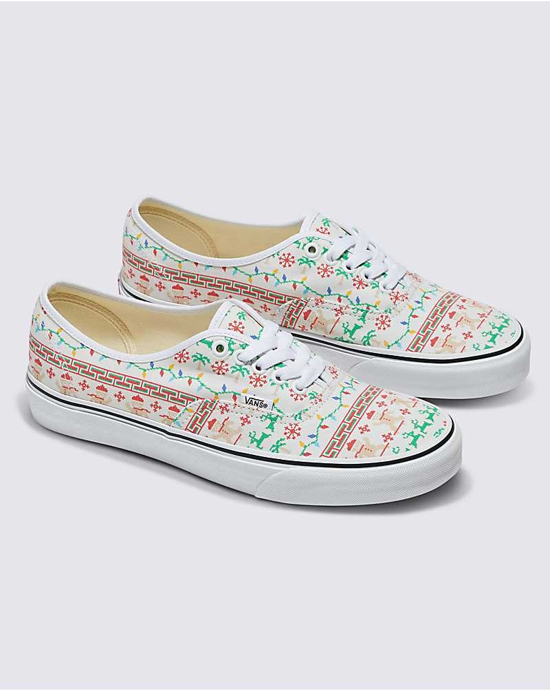 Women's Vans Customs Christmas Sweater Authentic Shoes White | USA TZR-018495