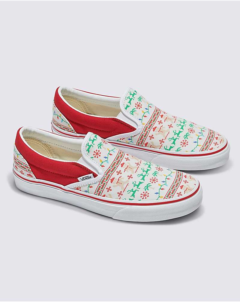 Women's Vans Customs Christmas Sweater Slip-On Shoes White | USA KNJ-863247