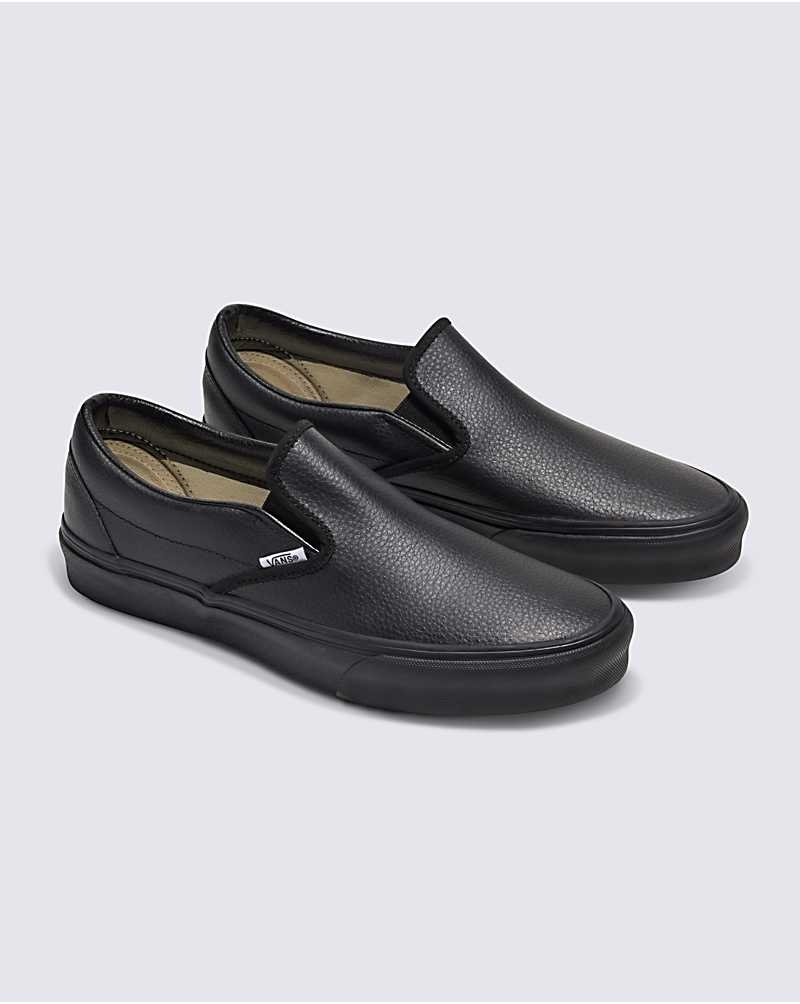 Women's Vans Customs Elevated Leather Slip-On Shoes Black | USA BPH-438519