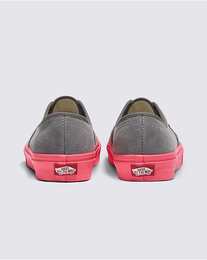 Women's Vans Customs Elevated Suede Neon Pink Sole Authentic Shoes Grey | USA JWP-714389