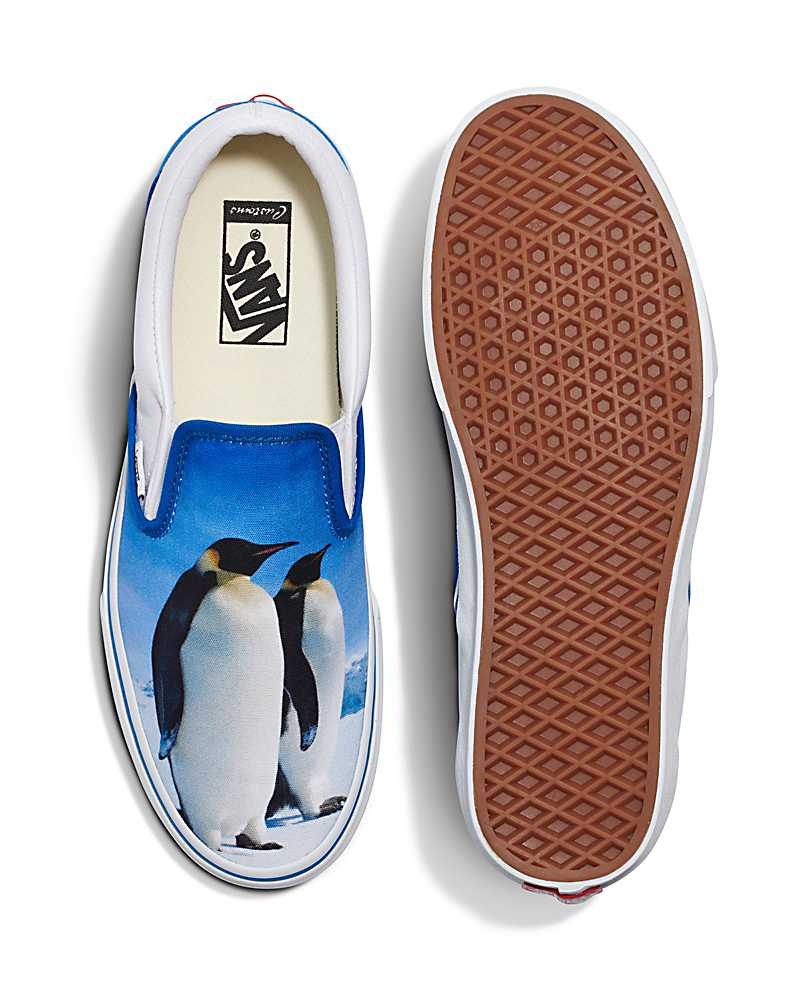 Women's Vans Customs Image Library Penguin Slip-On Shoes Blue | USA SFO-015984