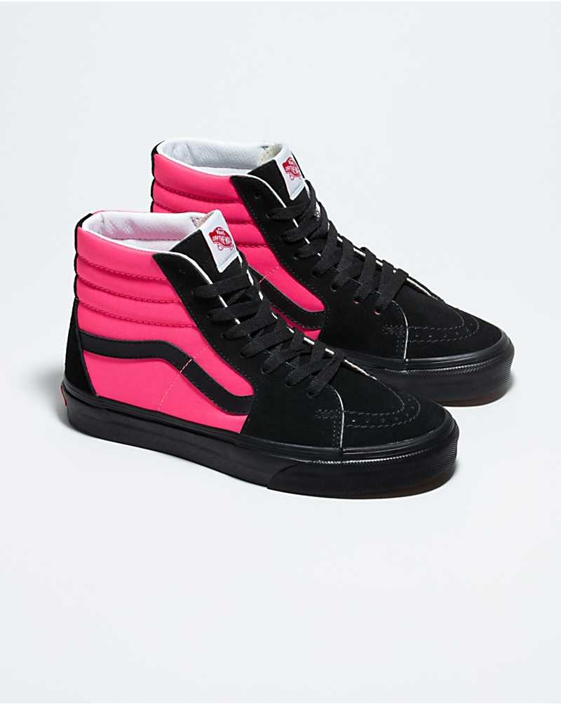 Women's Vans Customs Sk8-Hi Wide Shoes Pink Black | USA HQR-584027