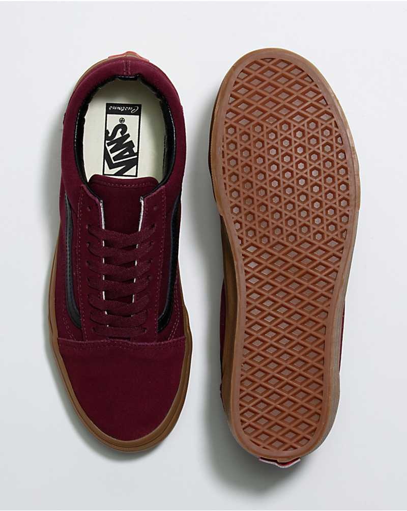 Women's Vans Customs Suede Gum Sole Old Skool Shoes Burgundy | USA EDJ-234671