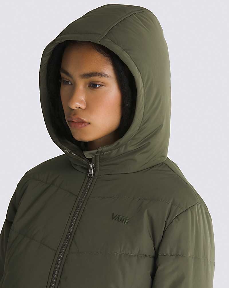 Women's Vans Foundry Crop Puff Hooded MTE-1 Jacket Olive | USA EGL-218490