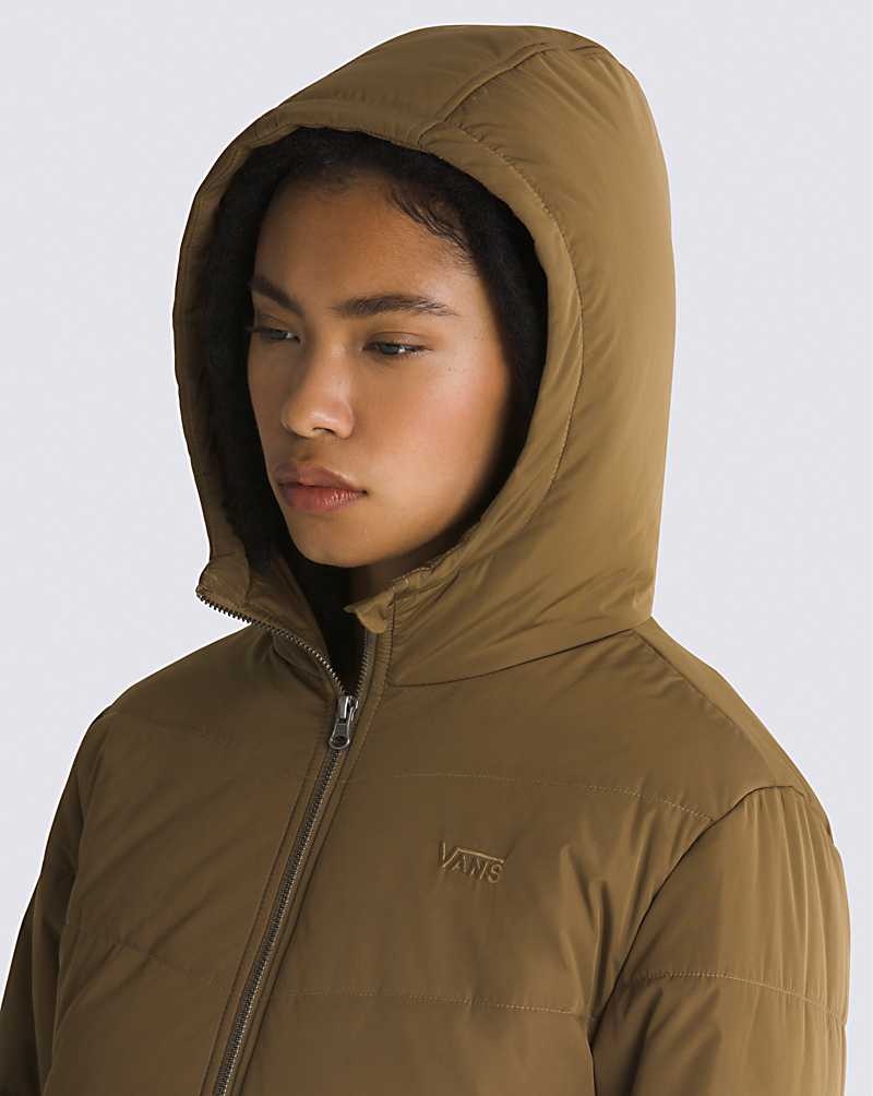 Women's Vans Foundry Crop Puff Hooded MTE-1 Jacket Brown | USA ZWO-726410