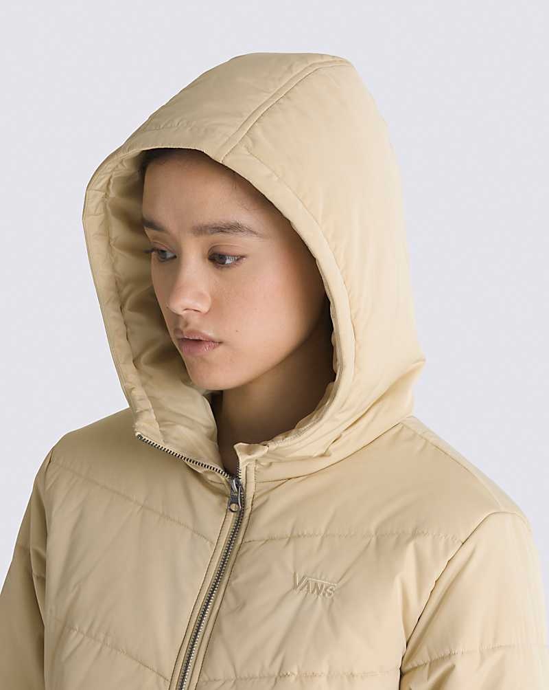 Women's Vans Foundry Crop Puff Hooded MTE-1 Jacket Beige | USA EOI-637290