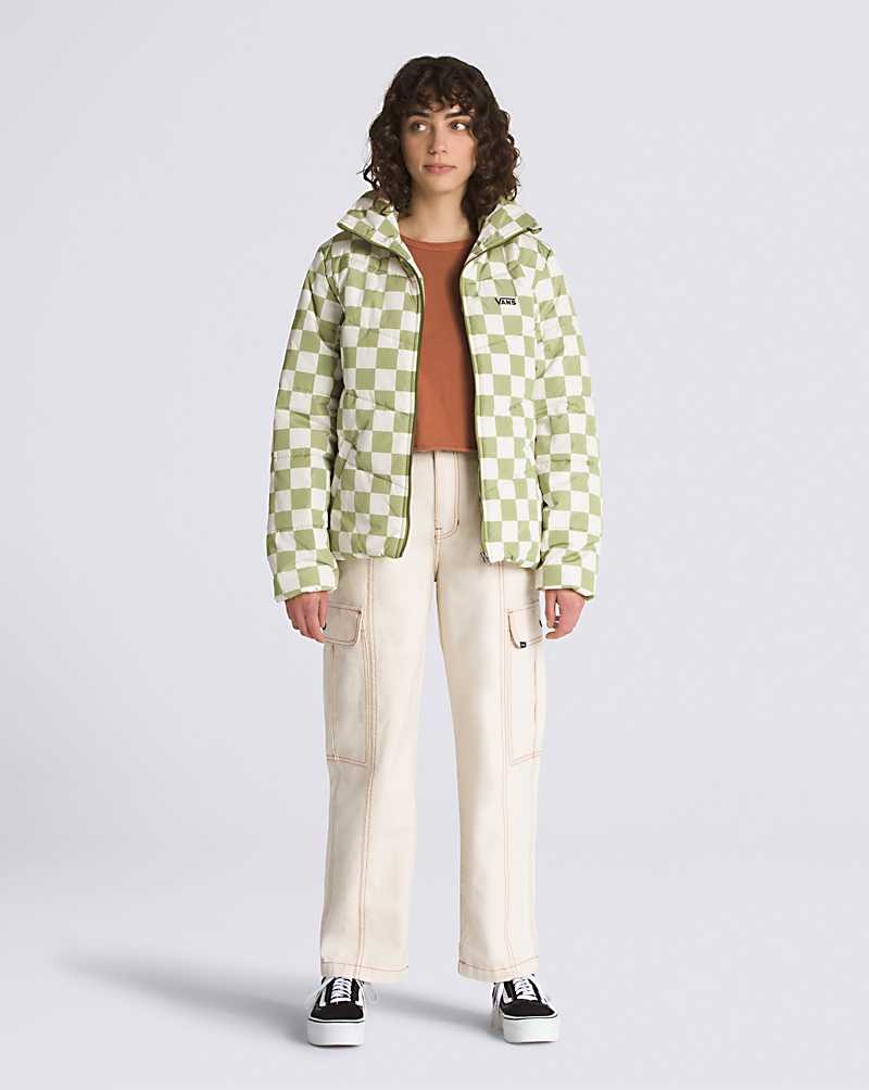 Women's Vans Foundry Print Puffer MTE-1 Jacket Green White | USA QKI-214675