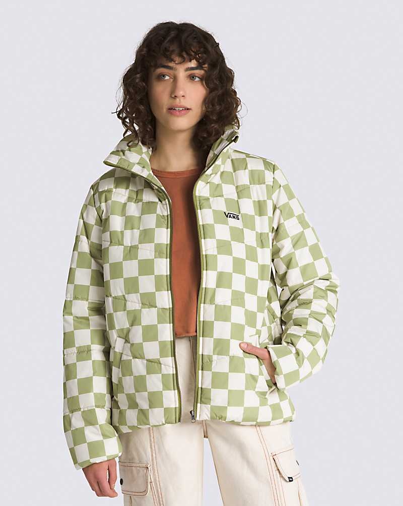 Women\'s Vans Foundry Print Puffer MTE-1 Jacket Green White | USA QKI-214675