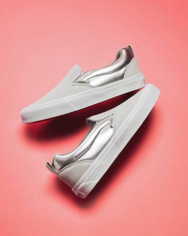 Women's Vans Knu Slip Shoes Silver White | USA EYT-079245