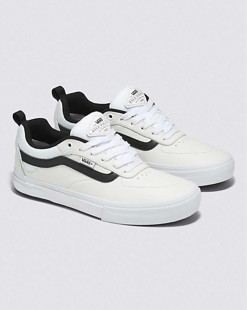 Women's Vans Kyle Walker Leather Skate Shoes White Black | USA OAU-130467