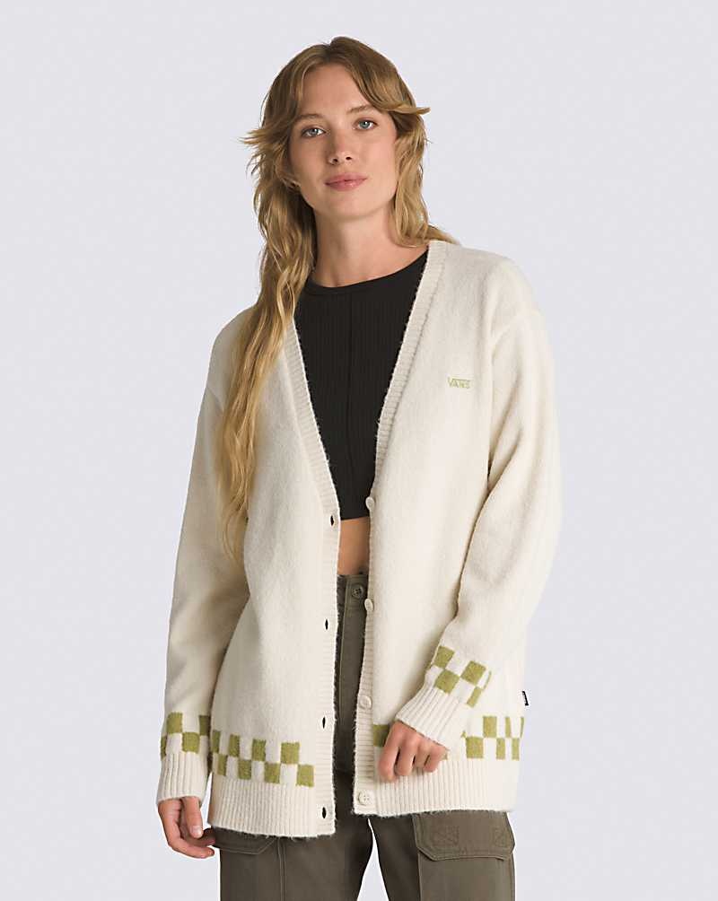 Women\'s Vans Lowcheck Cardigan Sweater Beige | USA MAF-379160