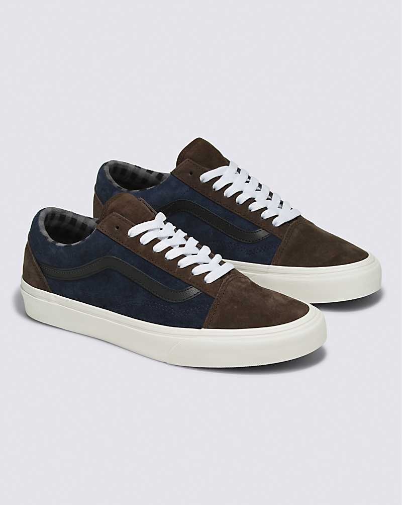 Women's Vans Old Skool Pig Suede Shoes Brown Navy | USA HDV-296180