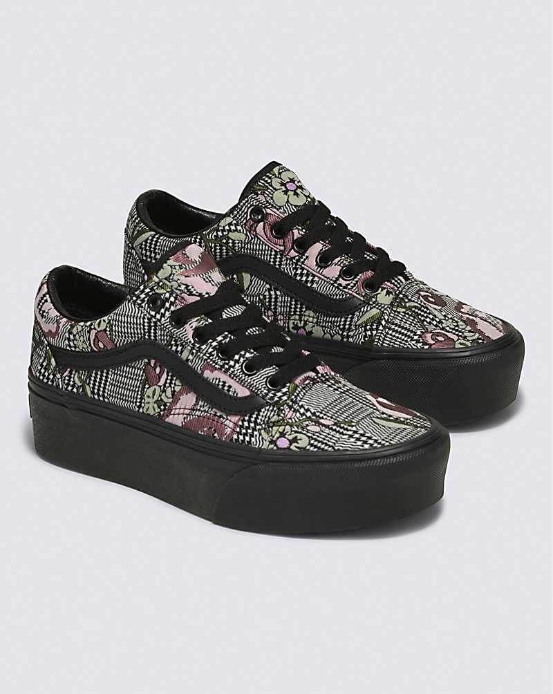 Women's Vans Old Skool Stackform Tapestry Floral Shoes Black | USA IKF-480961