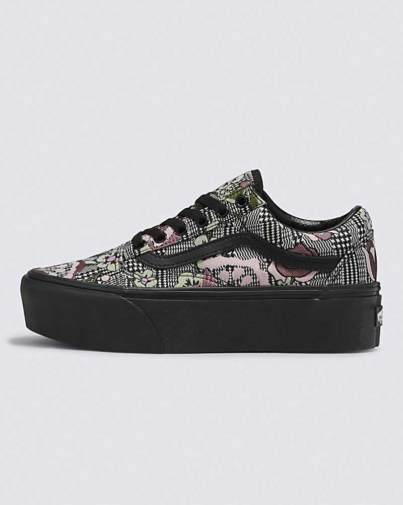 Women\'s Vans Old Skool Stackform Tapestry Floral Shoes Black | USA IKF-480961