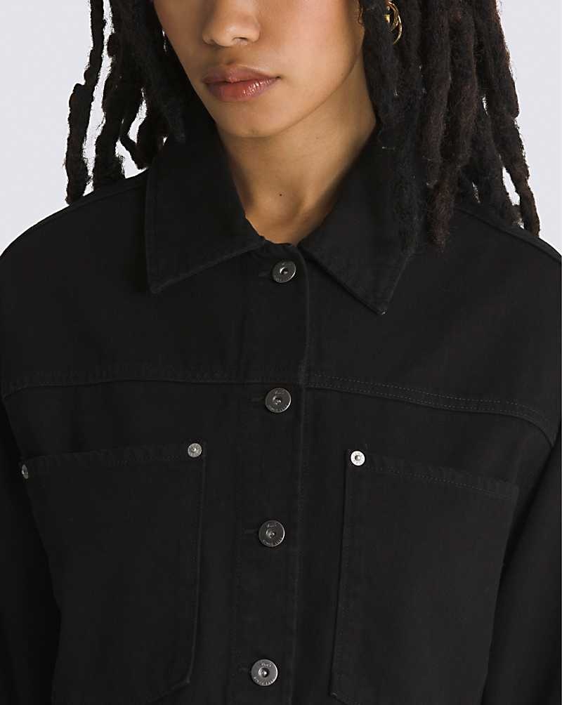 Women's Vans Raynes Crop Trucker Jacket Black | USA CNK-645793