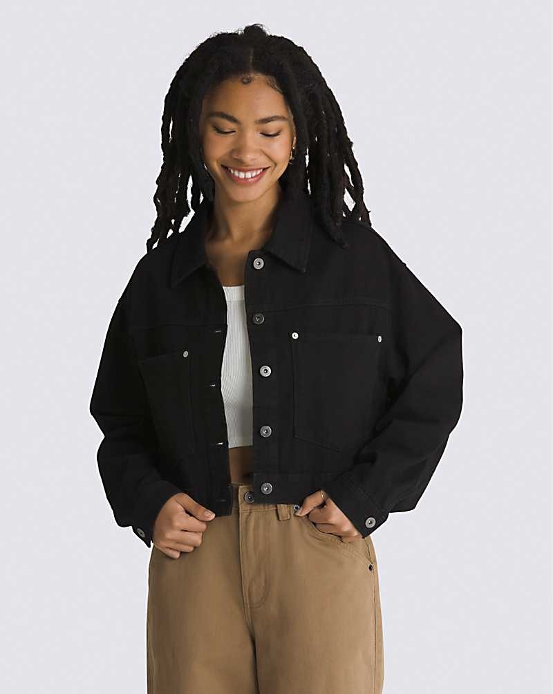 Women\'s Vans Raynes Crop Trucker Jacket Black | USA CNK-645793