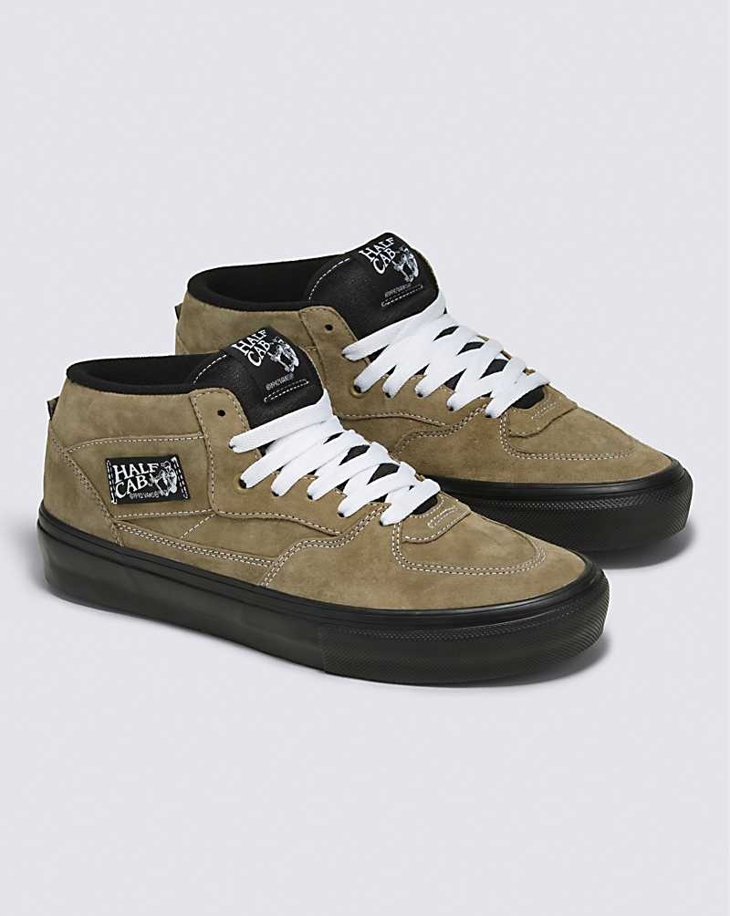 Women's Vans Skate Half Cab Pig Suede Skate Shoes Olive Black | USA BIH-780341