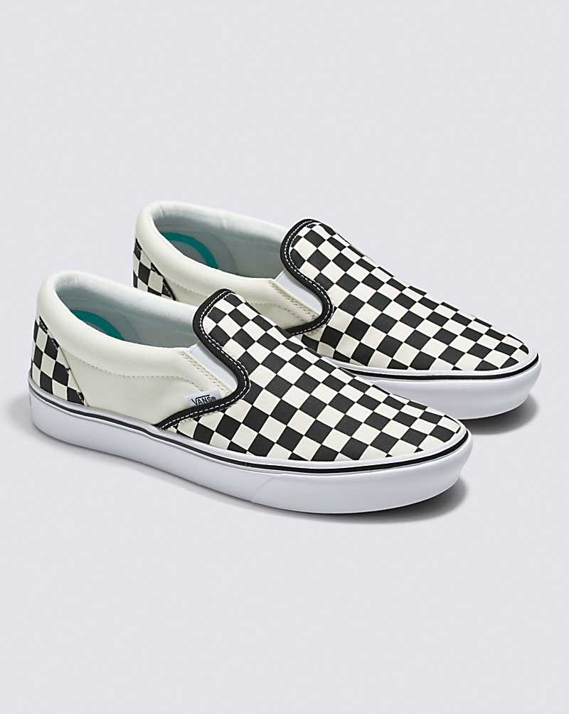 Women's Vans Slip-On ComfyCush Checkerboard Shoes Black White | USA KJQ-201394