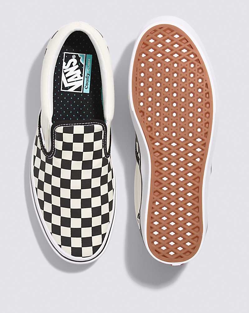 Women's Vans Slip-On ComfyCush Checkerboard Shoes Black White | USA KJQ-201394