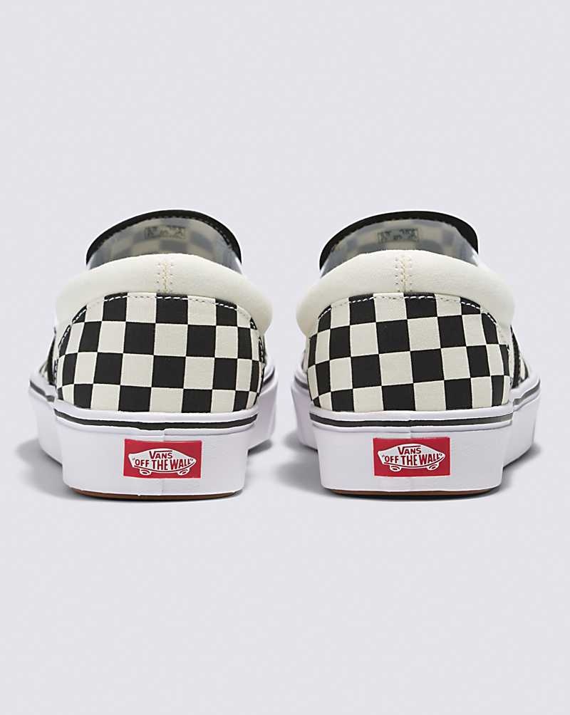 Women's Vans Slip-On ComfyCush Checkerboard Shoes Black White | USA KJQ-201394