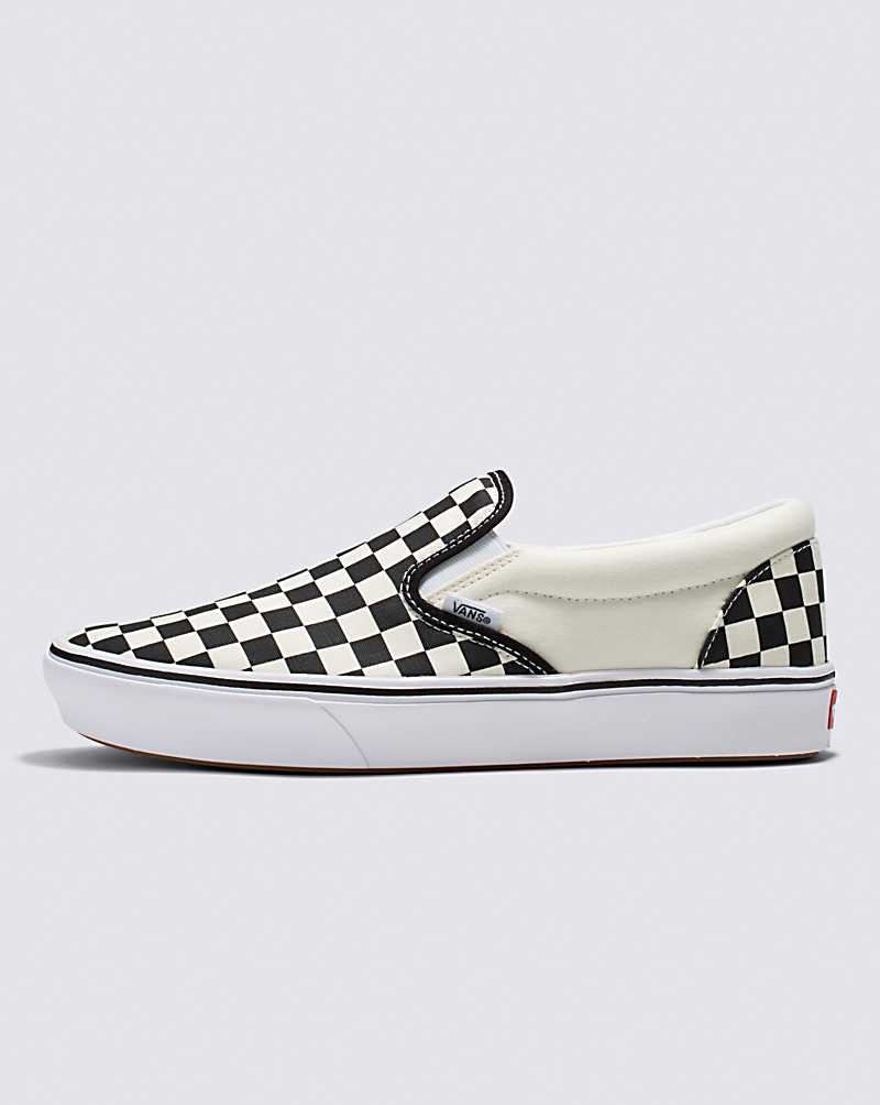 Women\'s Vans Slip-On ComfyCush Checkerboard Shoes Black White | USA KJQ-201394