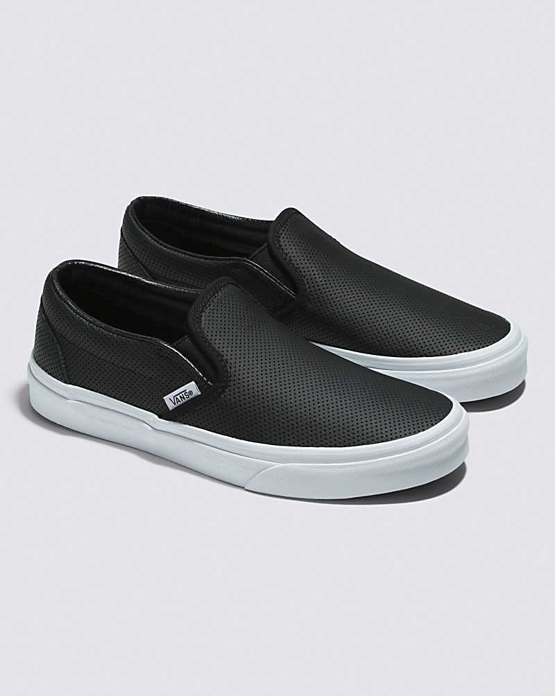 Women's Vans Slip-On Perf Leather Shoes Black | USA IGM-423760