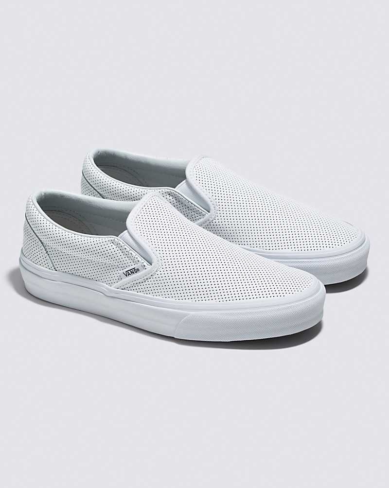 Women's Vans Slip-On Perf Leather Shoes White | USA POR-246097