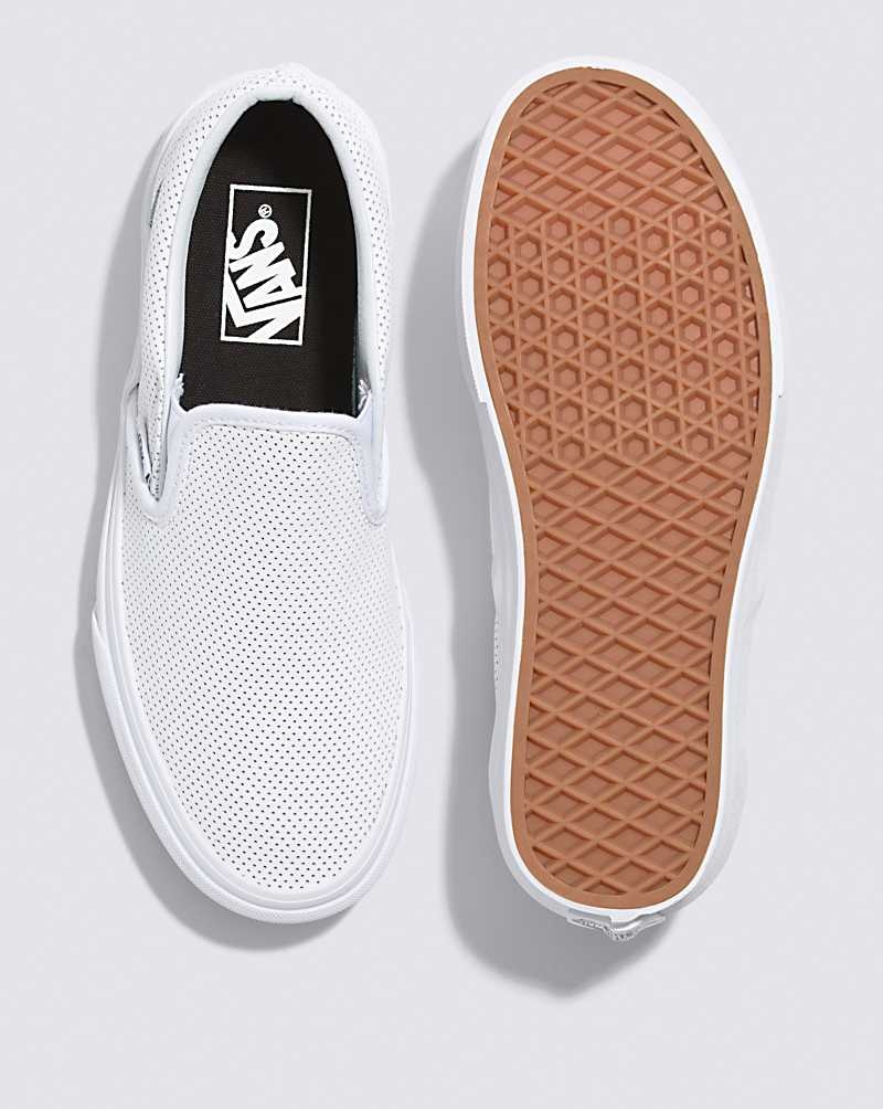 Women's Vans Slip-On Perf Leather Shoes White | USA POR-246097