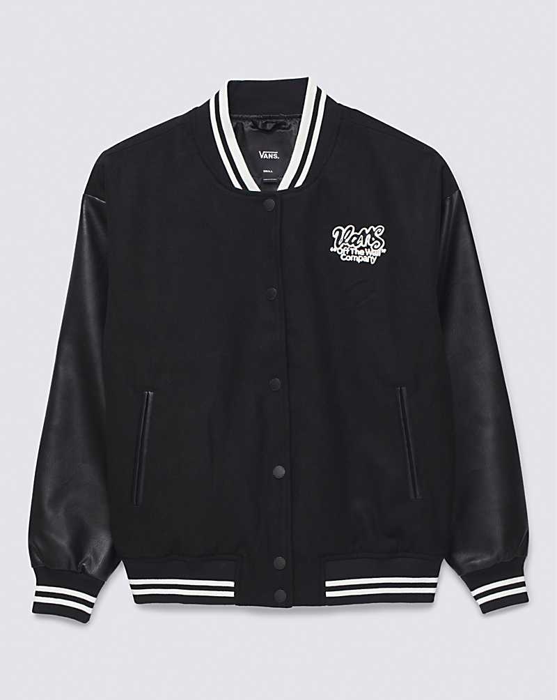 Women's Vans Varsity Club Bomber Jacket Black | USA VOS-186934